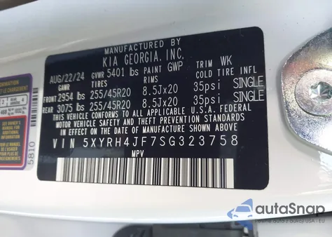 2025 Kia Sorento Ex из США, поврежденный, VIN 5XYRH4JF7SG323758